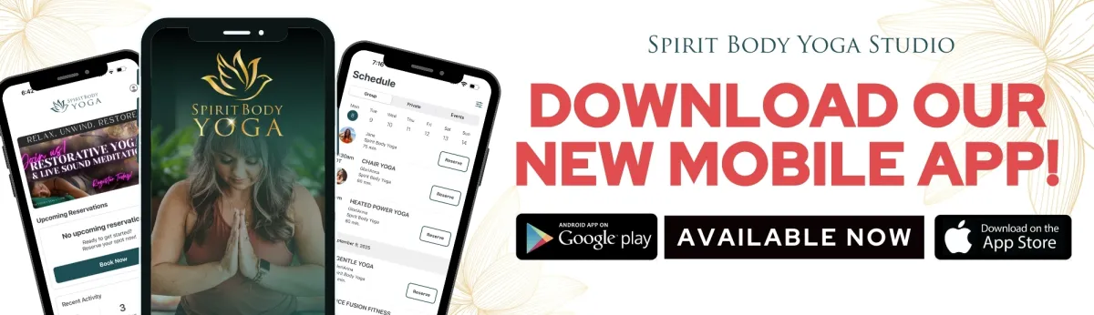 The Spirit Body Yoga mobile app on three phones